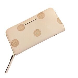 Kate Spade Haven Lane Pink Glitter Polka Dot Neda Zip Around Wallet Leather